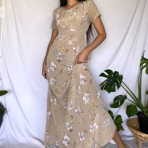 Vintage 90s cottagecore milkmaid pastel sheer floral maxi dress